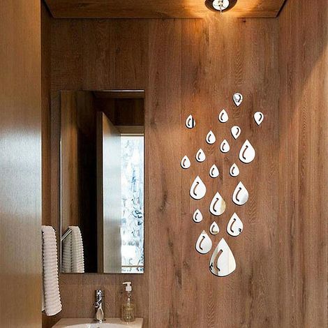 gouttes D'eau Miroir Autocollant Mural - Argent, Lentille Flexible Autocollant Non Coll Pour La Dcoration Murale De La Maison (1/3)