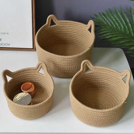 paniers de rangement en corde tissée panier de pour clés collations jouets pour organiser les de bureau les cosmétiques 3 (1/4)