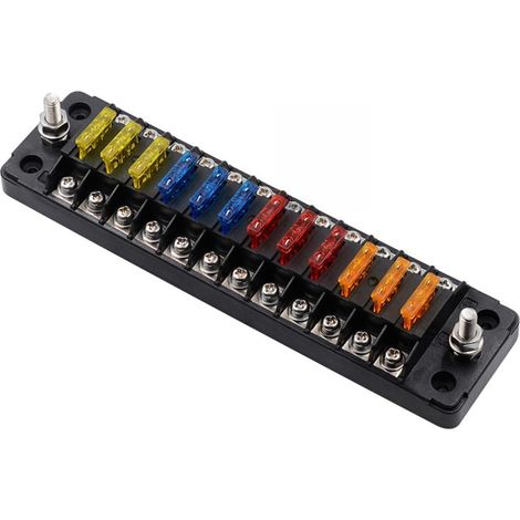 Boîte à Fusibles Voiture 12 Voies 32v 75a avec Autocollant Noir Pa66 PC Cuivre Acier Inoxydable Pp, Double Fusibles 20a par Circuit, 12-16awg (1/5)