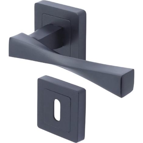 Paire de Poignées de porte sur rosace Noir Mat - Rosaces de fonction Trou de serrure incluses - Carré de 7 mm - Porte intérieure et extérieure (1/5)