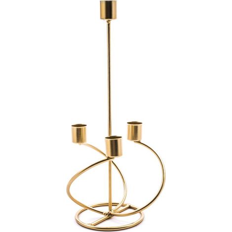 PORTACANDELA ORO IN METALLO PER CANDELA STELO 4 FUOCHI 13X13X31H CM DI MERCURY