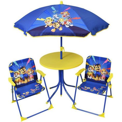 Gartenmöbelset FUN HOUSE PAT'PATROUILLE - 1 Tisch 46 x Ø46 cm, 2 Stühle 53 x L.38,5 x P.37,5 cm und 1 Sonnenschirm H.125 x Ø100 cm (1/2)