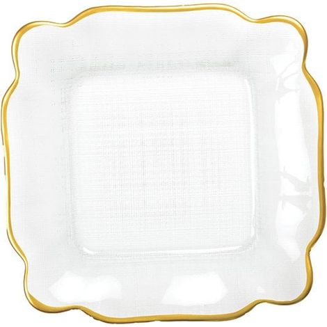 Assiette Carrée en Verre avec Bordure Dorée pour Table Élégante 25 x 25 x 2 cm - PANGIVO (1/2)