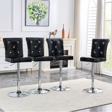 MEUBLIV Lot de 4 tabourets de bar noirs vintage, hauteur réglable, dossier capitonné (1/5)