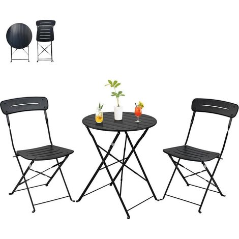 Bistroset 2 Stühle Balkonmöbel Schwarz Schwarz mit Nut (1/5)