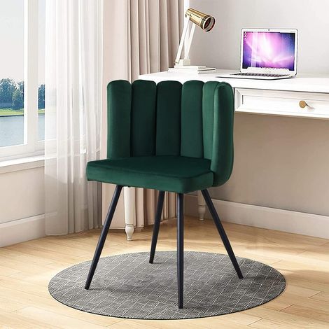 Dining Chair, Velvet Thick Padded Upholstered Seat with Black Metal Legs, Green (1/4)