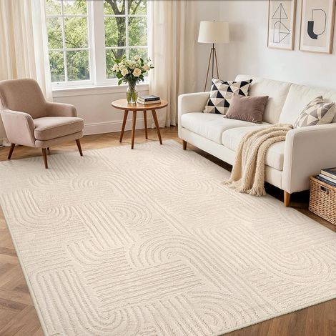 Tapis Salon Beige 160x230 cm Labyrinthe Moderne 3D (1/5)