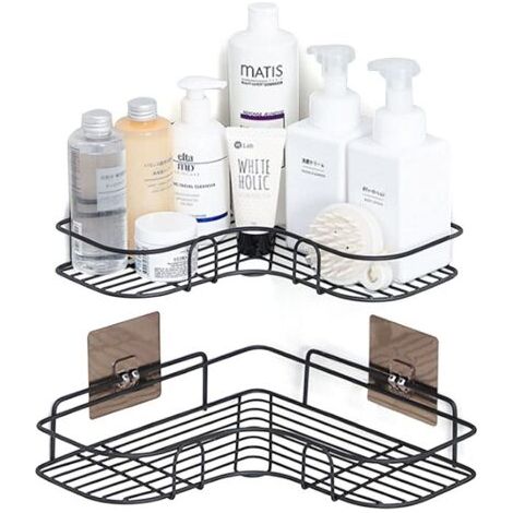 BUNTHAUS Étagère d'angle de salle de bain 2 pièces avec autocollants Cuisine en acier inoxydable Noir