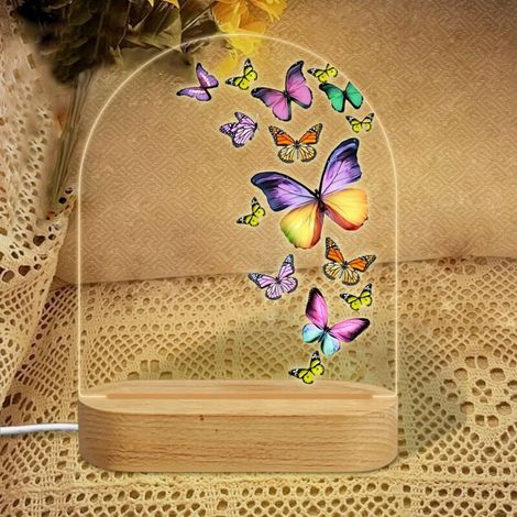Veilleuse en forme d'arc avec essaim de papillons multicolores Lampe LED 7 couleurs Décoration chambre enfant Cadeau fille garçon (1/5)