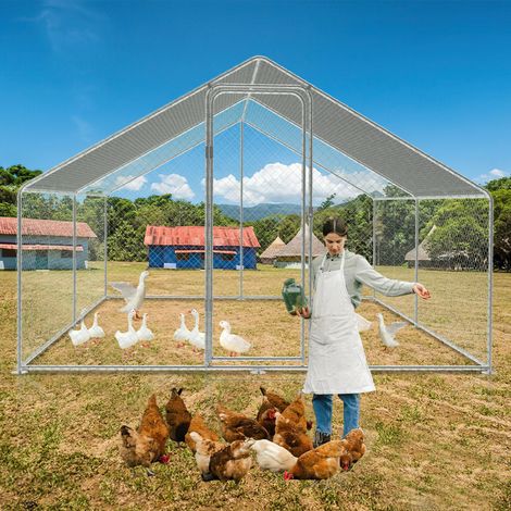 EINFEBEN Enclos poulailler Acier galvanisé avec parc grillagé avec serrure  espace couvert Poulailler pour petits animaux 3 x 3 x 2 m 9m²