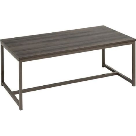 Table basse rectangulaire en panneaux de particules coloris gris avec base en métal - Longueur 100 x Profondeur 50 x Hauteur 36 cm (1/4)