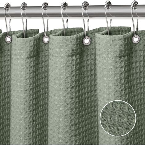 Gaufre Rideau Douche Rideaux Baignoire Tissu Polyester Lavable en Machine Rideau Salle de Bain avec 12 Crochets183 x 183 cm(Vert)