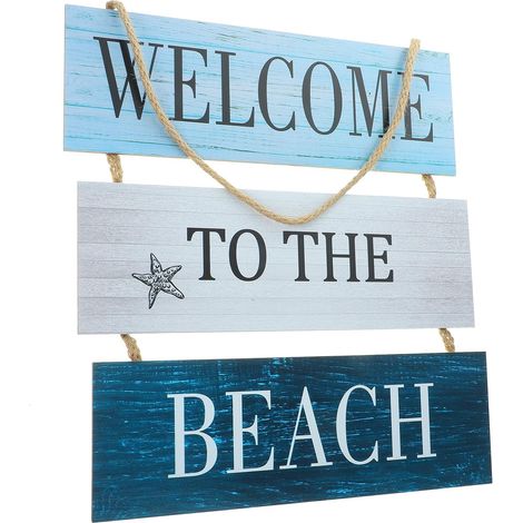 Panneau de Bienvenue la Plage en Bois Corde de Chanvre, Décoration Murale Nautique Suspendue, Design Unique et Solide pour Tout Espace (1/5)