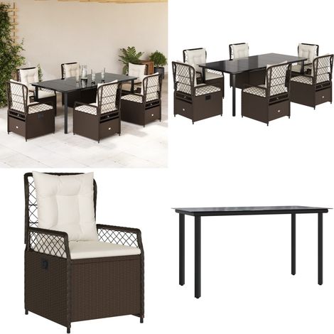 7-tlg. Garten-Essgruppe mit Kissen Braun Poly Rattan - Gartentisch - Gartensessel (1/5)