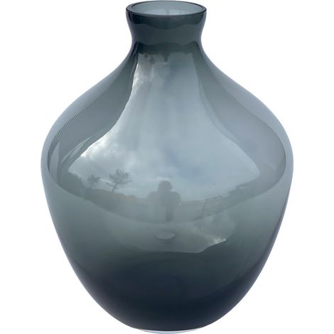 Vase en verre soufflé à la bouche gris décoratif pour fleurs et maison Ø 23,5 x H 30 cm - PANGIVO (1/3)