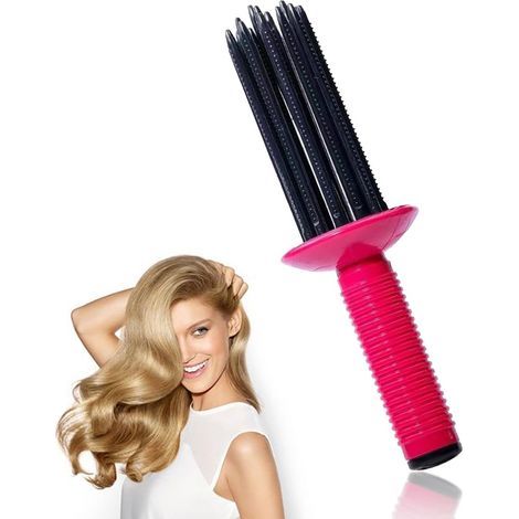 Brosse à boucler - Fer à boucler - Aérographe - Pour boucles crépues - Qualité salon professionnelle - Rose rouge (1/5)