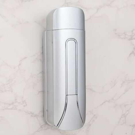 Distributeur manuel de savon liquide/gel, 400 ml, pour le lavage des mains, montage mural, sans perçage, avec support de fixation murale, plastique ABS (argent). (1/5)