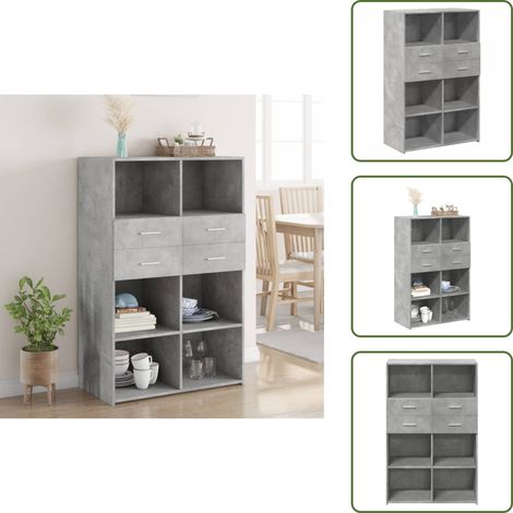 Buffet haut gris béton 80x42,5x124 cm bois d'ingénierie - Buffet Design Moderne - Buffet Cuisine - Buffet Entrée - Meuble Rangement - Commode (1/5)