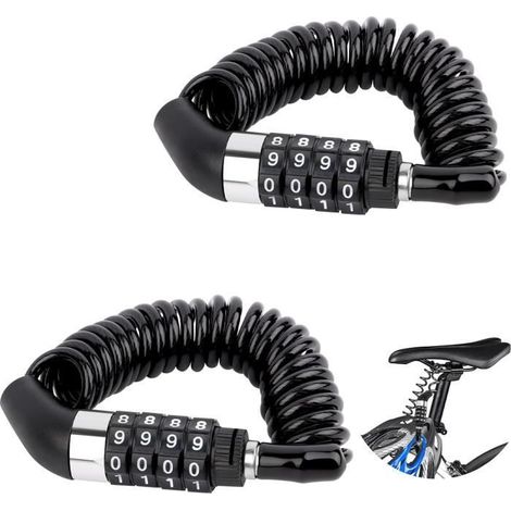 2 Pièces Cadenas de Vélo 150cm3,5mm Casque Vélo Code à 4Chiffres Cadenas de Casque Moto Alliage de Zinc et PVC cadenas Velo Antivo (1/4)