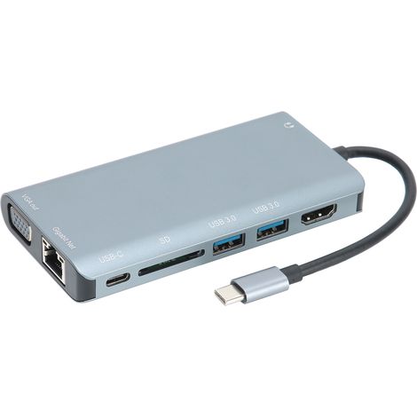 Hub USB 3.0 8-en-1 avec HDMI 4K, VGA et Ports USB en Alliage d'Aluminium pour PC (1/5)