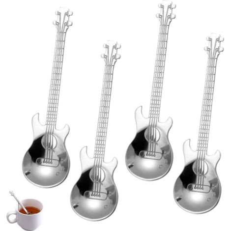 4er-Set Gitarren-Kaffeelöffel, Dessertlöffel aus Edelstahl 304, Mini-Rührlöffel für Tee, Milch, Dessert, Getränk, Eis, Milchshake