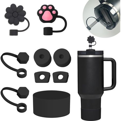 (Kit noir de 9 pièces) 6 bouchons anti-soulèvement en silicone et 2 bouchons adaptés aux bandes LED de 9 à 10 mm (1/4)