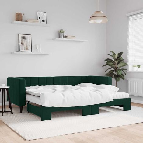 Tagesbett Ausziehbar mit Matratzen Dunkelgrün 80x200 cm Samt (1/5)