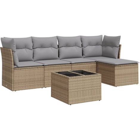 Maison Exclusive - Juego de sofás jardín con cojines 6 pzas ratán (1/3)