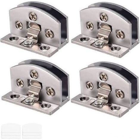 Lot de 4 charnières en verre réglables pour porte en verre de 5 à 6 mm d'épaisseur, avec vis, film transparent, tournevis (argent) (1/4)