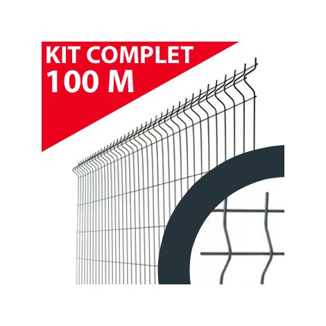 Kit Grillage Rigide Gris Anthracite 100M - JARDIMALIN - Fil 4mm - 1,23 mètre