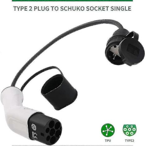 Ecleanfy - Adaptateur de charge pour véhicule électrique Type 2 vers Schuko 16 A - Blanc et noir (1/3)