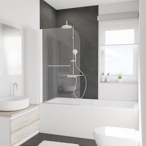 Schulte – Pare-baignoire pliant 80 x 140 cm – Verre de sécurité transparent anticalcaire 5 mm – Profilé blanc – 1 volet rabattable – Montage à gauche