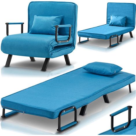 Shally Dogan Divano Letto Singolo Reclinabile 3 in 1, Poltrona Convertibile Chaise Lounge Seduta Imbottita Morbida, Copertura Sfoderabile Tessuto Traspirante, Poltroncina Relax Salvaspazio (Blu) (1/5)