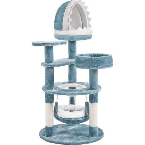 Homevive Árbol para Gatos 115cm Rascador para Gato Torre de Gatos con Hamaca Cueva Plataforma Estilo del Océano Azul y Blanco