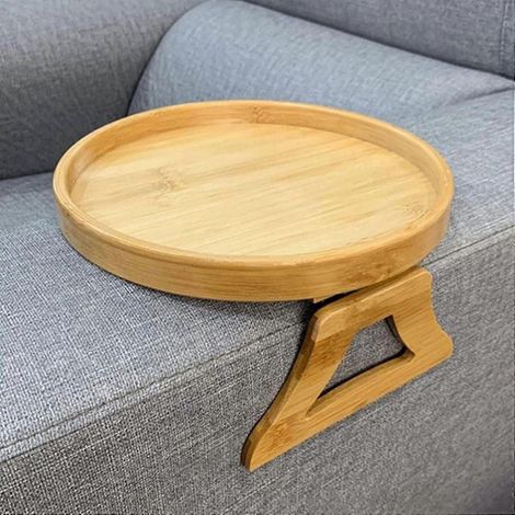 Plateau de rangement pliable pour accoudoir de canapé (bambou) - 1 plateau de 25 cm avec fixation pour accoudoir de canapé (1/5)