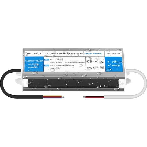 Transformateur 220V AC à 12V DC 3A 36W Convertisseur 12V Alimentation LED Driver IP67 Etanche Conducteur à Tension Constante Ultra Mince Adaptateur Transfo pour Bandes LED et Luminaires LEDs (1/5)