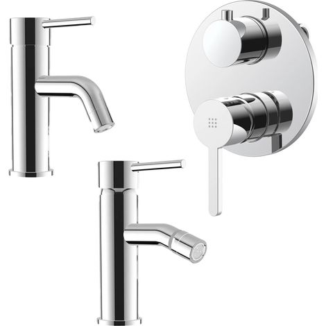 Set miscelatore lavabo e bidet senza scarico ed incasso doccia con deviatore in ottone cromato Ava (1/4)