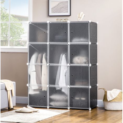 Armoire modulable 111x47x145 cm en plastique noir, avec rangement pour chambre FloraGrace (1/5)