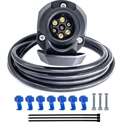 Kit Prise Remorque 7 Broches avec Câble 2m, 7 Fils x 0.5mm Faisceau Connecteur d'attelage Caravan 7 Pin (1/5)