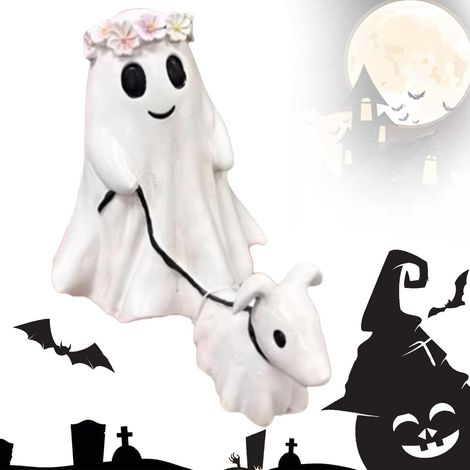Promenade de fantômes d'Halloween, statue de chien spectral : figurine effrayante de chien fantôme pour décoration de table, maison et étagère, pièce décorative hantée pour ambiance terrifiante. (1/5)