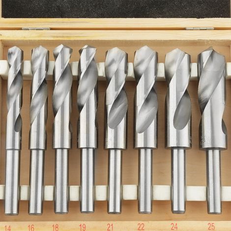 Jeu de 8 forets hélicoïdaux HSS blancs, grands, traités thermiquement, pour usage industriel (1/5)