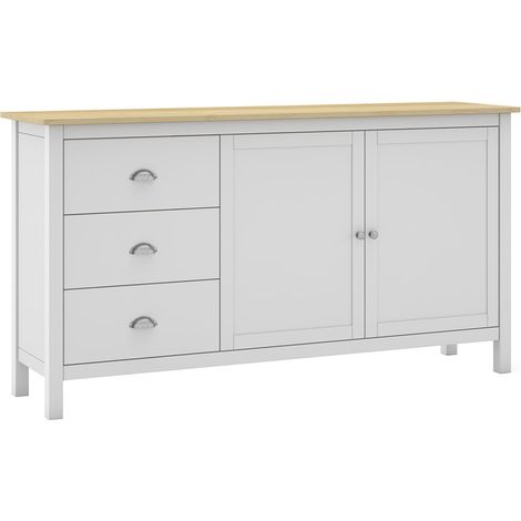 BASCO - Buffet 2 Portes 3 Tiroirs en Pin Massif Naturel et Blanc (1/5)