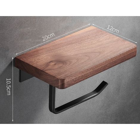 Porte-rouleau de papier toilette sans perçage, léger et luxueux, en bois massif, fixation murale (porte-rouleau de papier toilette noir non poreux de 20 cm de long)-AquaForge (1/4)