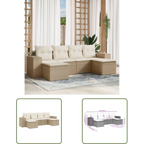 The Living Store 6-tlg. Garten-Sofagarnitur mit Kissen Beige Poly Rattan - Gartensofas - Outdoor Möbel - Gartenlounge - Rattan Möbel - Lounge Set (1/3)
