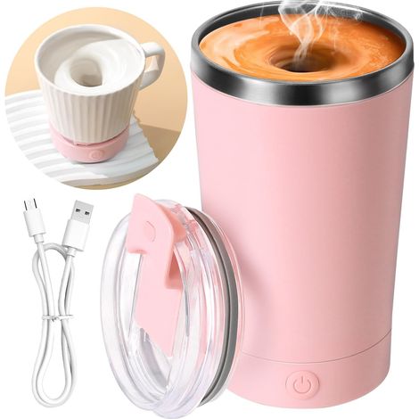 Mousseur à lait électrique, portable, en acier inoxydable, sans BPA, rose. (1/5)