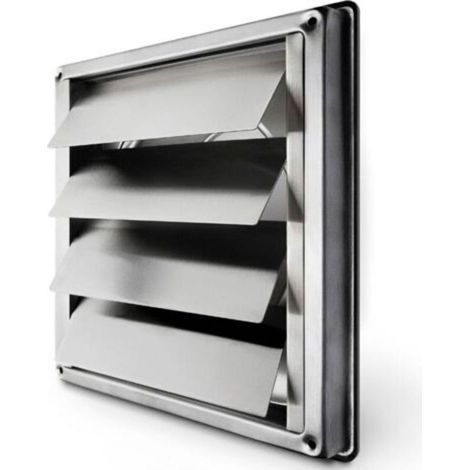 Grille de ventilation inox 150mm – Clapet anti-retour à lamelles mobiles – Résistant aux intempéries – Dimensions 184x184mm (1/4)
