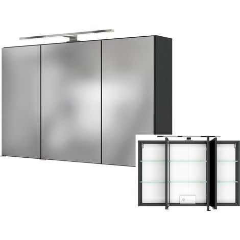 Badezimmer 3D Spiegelschrank 100 cm inkl. LED Beleuchtung LOUROSA-03 in Graphitgrau, B/H/T: ca. 100/66/20 cm (1/2)