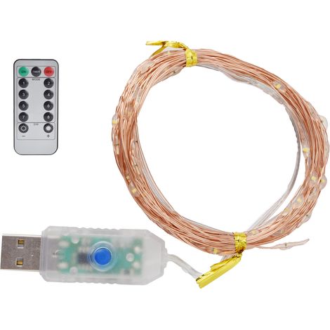 Guirlande lumineuse LED avec télécommande, 8 modes d'éclairage, alimentation USB, 10 m (33 pi) / 100 LED, fil de cuivre. (1/5)