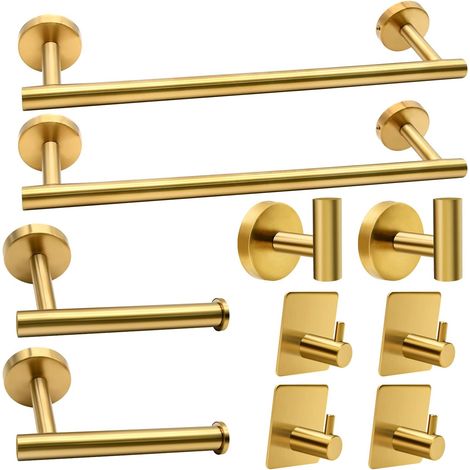Badezimmer-Accessoire-Set, 10-teilig, gebürstetes Gold, Edelstahl