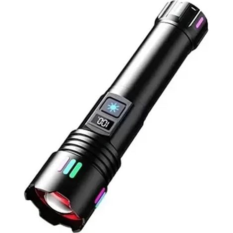 Andowl - Torcia Led Ricaricabile Portatile Potente Luce Laser Bianca Impermeabile Zoom Telescopico P45 - (1/4)